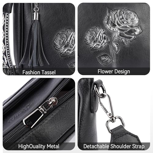 Image of Medium Crossbody Bags for Women,Vegan Leather Hobo Purses Embossed | Women's Shoulder Handbags with Adjustable Boho Strap for Daily Travel Lightweight Cross body Purses with Multi Pockets