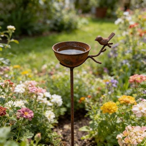Cuenco de agua para aves de pie vintage, accesorio metálico antióxido de patio 6