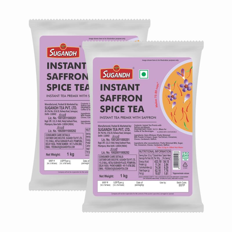 Image of Sugandh Saffron Instant Chai Premix | 2kg Value Pack (2 x 1kg) | Premium Kesar Tea Mix | Ready in Minutes - Just Add Hot Wate