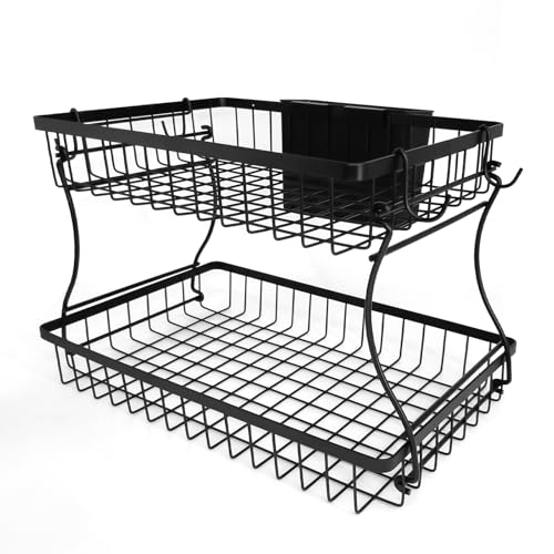 Vilnemenes 2-Tier Metal Storage Basket Countertop Organizer Detachable Fruit Vegetable Basket for Kitchen, Fruits, Vegetables, Snacks & Bathroom