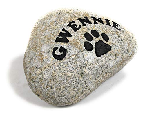 Graphicrocks Personalized River Stone Pet Memorial Stones Headstone Grave Marker For Dog Or Cat 8 Inches To 10 Inches Natural Rock Customized With Name And Paw Print #TOP5
