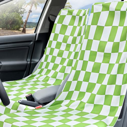 Image of 2 Pack Car Seat Towel Cover with Storage Bag, Green and White Plaid