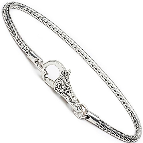 RUBYCA 20Pcs 20cm Bracelet 18KGP Silver Plated Heart Lobster Clasp Floral Snake Chain Charm Bead DIY