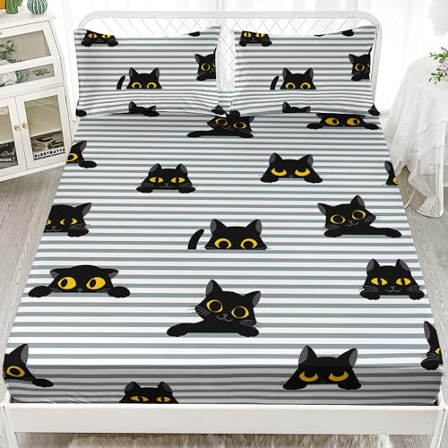 AILONEN Black Cat Fitted Sheet Set