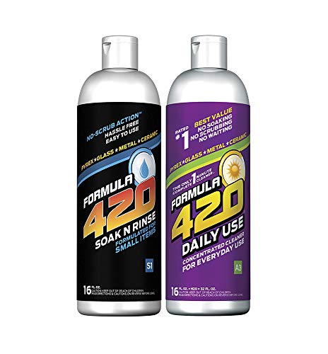 Formula 420 Perfect Pair : 1 Bottle Formula 420 Soak-N-Rinse 16 oz & 1 Bottle Formula 420 Daily Use Concentrated 16oz. Makes 32oz. Glass, Pyrex, Metal and Ceramic Cleaner (2 Bottles Total)