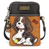 CHALA Dog Collection Handy-Umhängetasche für Damen, PU-Leder, Leinen, mehrfarbig, Handtasche mit verstellbarem Riemen, Spaniel, Braun