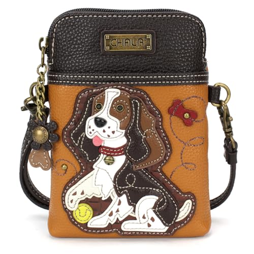Image of CHALA Dog Collection Cell Phone Crossbody Purse-Women PU Leather /Canvas Multicolor Handbag with Adjustable Strap