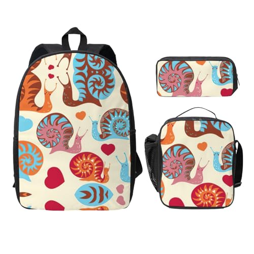 Sac à dos imprimé escargot EdWal avec trousse et sac repas 3 pièces