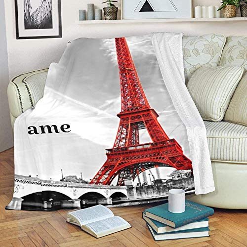 Cuxweot Custom Blanket With Name Text Personalized Paris Eiffer Tower Soft Fleece Throw Blanket For Gifts (50 X 60 Inches) #TOP2