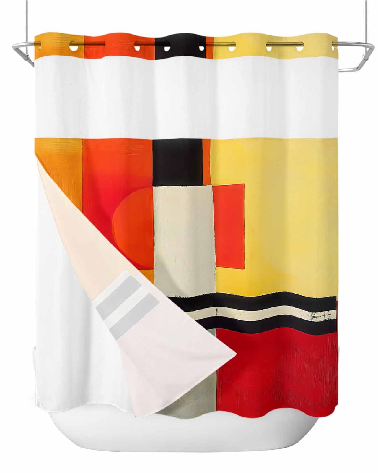 Anzona No Hook Shower Curtains, Burnt Orange Yellow Long Bathtub Curtains with Snap in Liner, Oil Painting Modern Abstract Waterproof Washable Fabric