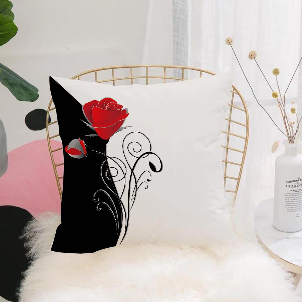 HYOSXW Cushion Cover,Throw Pillow Case Home Decorative for Living Room Bedroom Sofa Chair 16X16 Inch,beauty black and white floral background with a bouquet of red roses.,Pillowcase 40X40cm