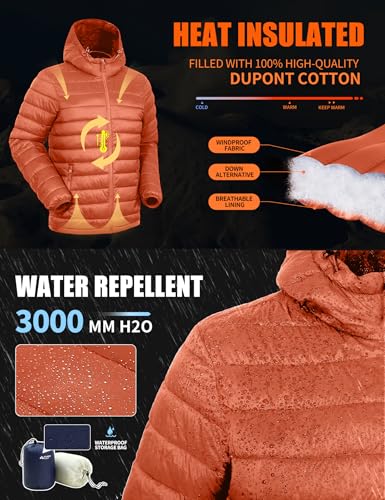 Image of Pioneer Camp Mens Lightweight Packable Puffer Jacket Hooded Insulated Thermal Puffy Winter Jackets for Running Travel