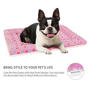 Mora pets dog bed crate pad ultra soft pet bed with cute star print washable crate mat for large medium small dogs reversible fleece dog crate kennel mat cat bed liner 23 x 18 inch pink   cucciolini doodles