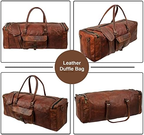 VINTAGE CRAFT SHOP Leather Duffel Bag Large 32 Inch Single Pocket | Travel Tote Carryon Bag Gym Sports Weekender Overnight | Duffle Bag For Men and Women 2 VINTAGE CRAFT SHOP Leather Duffel Bag Large 32 Inch Single Pocket | Travel Tote Carryon Bag Gym Sports Weekender Overnight | Duffle Bag For Men and Women