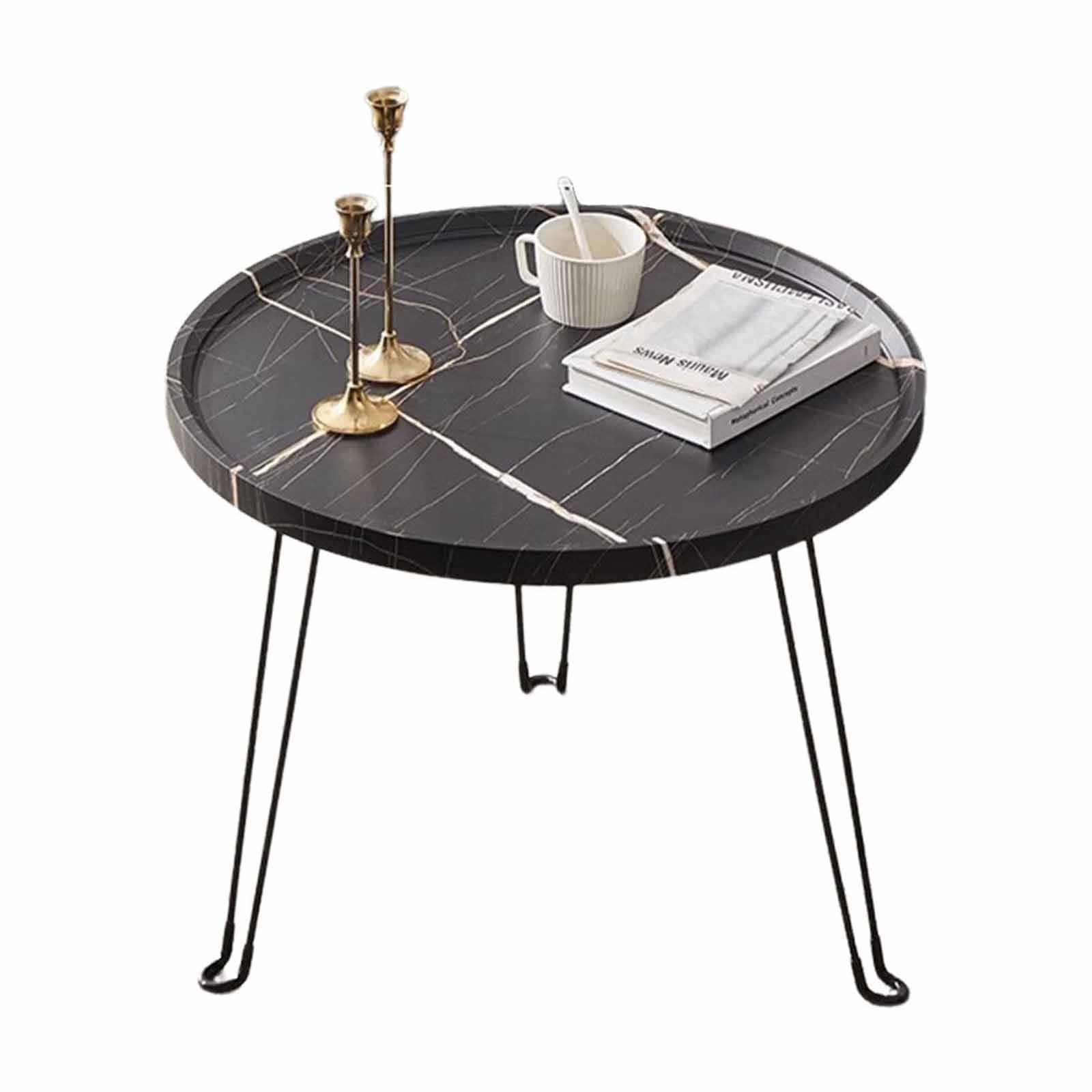 SXZenSpace Small Round Side End Table Living Room Bedroom, Nightstand, Portable Folding Metal Accent Next To Couches/Sofas Or Against A Wall,Black