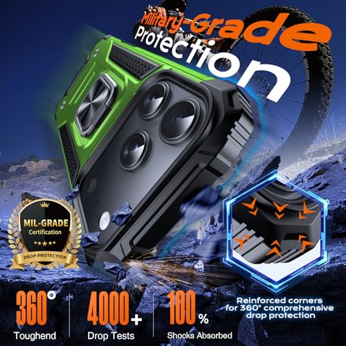 Image of Anqrp Heavy Duty Case for iPhone 17 Pro Case with Enhanced Ring Holder Grip Stand, Military Grade Shockproof Rugged Drop Protective Silicone Hard Slim iPhone 17 Pro Phone Case Cover,Spring Grass
