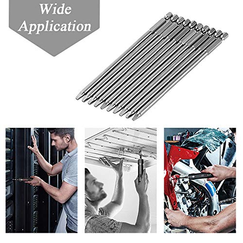 Mesee 10Pcs SQ2 Long Square Head Screwdriver Bit Set, 1/4 Inch Hex Shank Magnetic Square Screwdriver Bits Repairing Tool Accessory Kit for Woodworking Mechanic Household Appliances, 150mm Length - Thumbnail 7