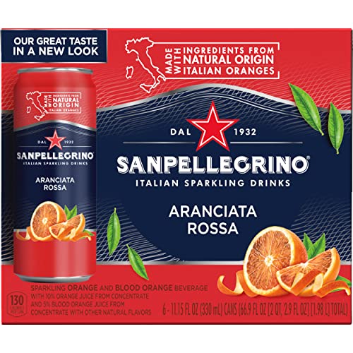 Sanpellegrino Italian Sparkling Drink Aranciata Rossa, Sparkling Orange and Blood Orange Beverage, 6 Pack of 11.5 Fl Oz Cans