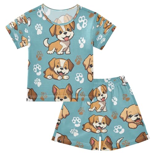 senya Short Sleeve Pajamas Sets Summer Cotton Sleepwear Cartoon Puppy