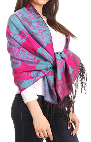 Sakkas Aurora Floral Rose Pashmina Scarf Shawl Wrap with Fringe Super Warm Soft4