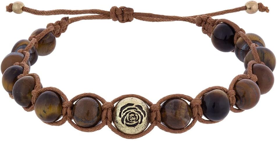 Adjustable Tiger's Eye Stone Beaded Bracelet in Rose
