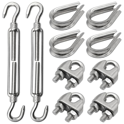 KtbeYTi 10 Piezas Tensor Cable M8 con Abrazaderas de Cable Tensor Alambre Acero Inoxidable 304 para Tiendas de Campaña de Jardín