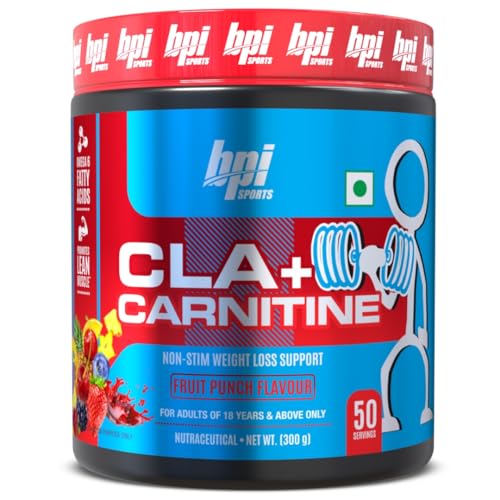 Image of BPI Sports CLA + Carnitine - Conjugated Linoleic Acid - Performance, Lean Muscle - Caffeine Free - For Men & Women - 300 gms- 50 servings - Fruit Punch