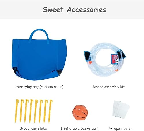 Miniatura 7 de HONEY JOY Tobogán acuático inflable, parque acuático inflable 7 en 1 con dos toboganes, pared de escalada y piscina de salpicaduras, manguera,