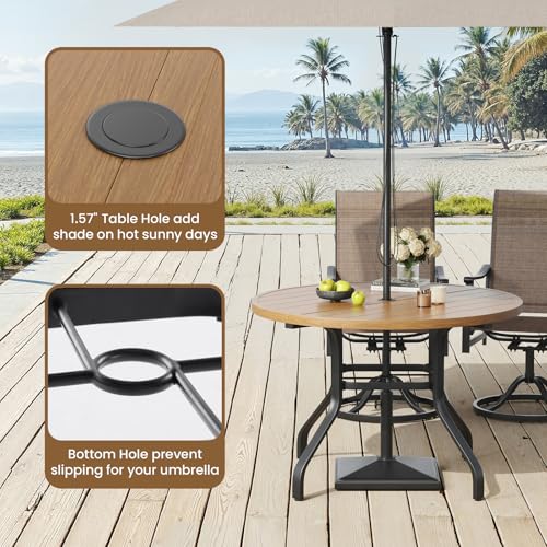 Image of Soohow Patio Dining Set for 4, 5-Piece Round Outdoor Dining Set 4 x Swivel Patio Chairs and 41 inch Round Outdoor Dining Table with 1.57 inch Umbrella Hole, Wood-Like, for Poolside, Backyard