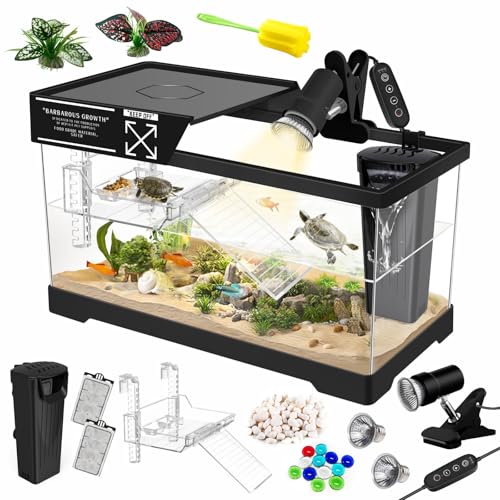 GOZILLA Aquatic Turtle Tank Kit+Lamp+Filter, Upgrade PC Turtle Tank Starter Kit with Adjustable Lamp...