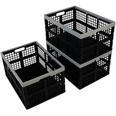Bringer 40 L Plastic Stacking Folding Crates, Set of 4 Collapsible Storage Basket Cover
