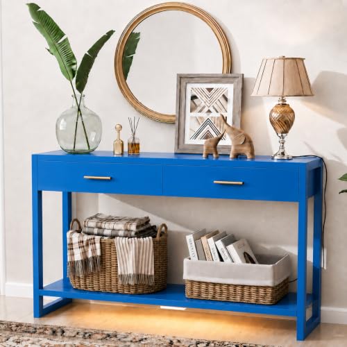 Image of 41.3 inch Modern Entryway Console Table with Foot-Sensor Light, Blue