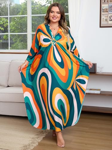 Image of Kaftan Dress for Women - Plus Size Caftan Maxi Beach Dress Moo Moos Loungewear, Swimsuit Cover Up for Beach, Pool or Vacation