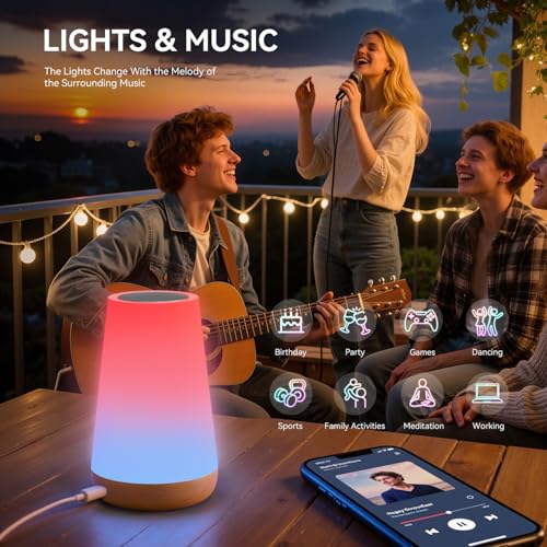 Auxmir Smart Nachttischlampe Nachtlicht Touch Dimmbar RGBICWW, WLAN Tischlampe APP Steuerung von Alexa Google Assistant, LED Stilllicht Kinder 100+ Modi mit Timer für Deko Schlafzimmer, Netzbetrieben