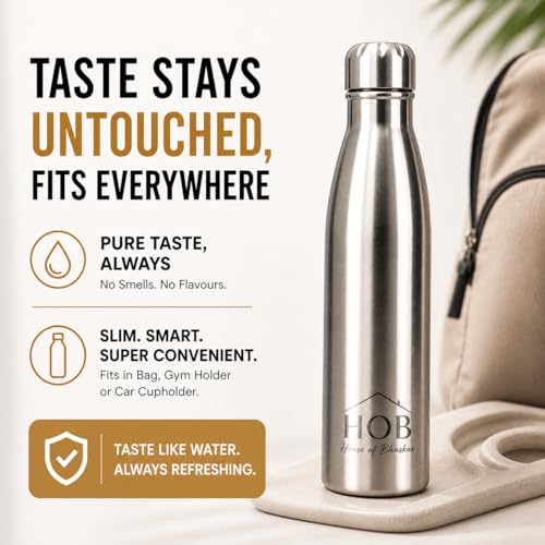 Image of HOB Stainless Steel Water Bottle 1 Litre | Flip Lid Sipper | Leak Proof | BPA Free | Rust Proof | For School, Gym, Office, Travel | Water Bottle for Kids & Adults | 1000ml |