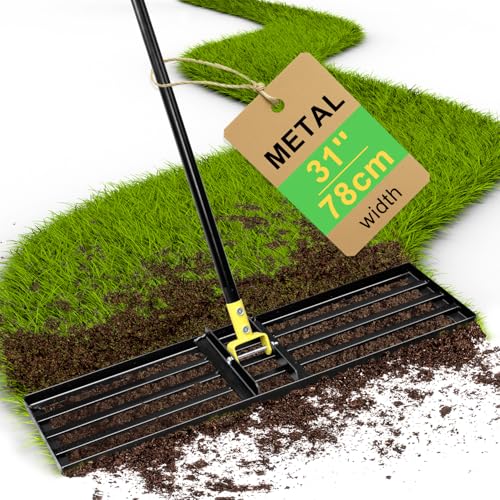 Colwelt Rastrillo nivelador de césped, laúd nivelador de césped con mango ergonómico curvado de 183 cm, rastrillo de nivelación de laúd para suelo de césped, nivelador de césped de jardín para nivelar