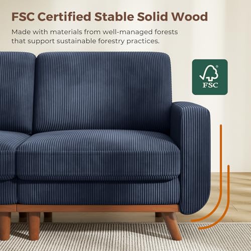 Image of Vesgantti 97 inch Modular Sectional Sofa Dark Blue, U-Shaped Couch with Movable Ottoman, Comfy Corduroy Couch with Spring Cushion, Modular Sofa with Deep Seat for Living Room, Bedroom and Apartment