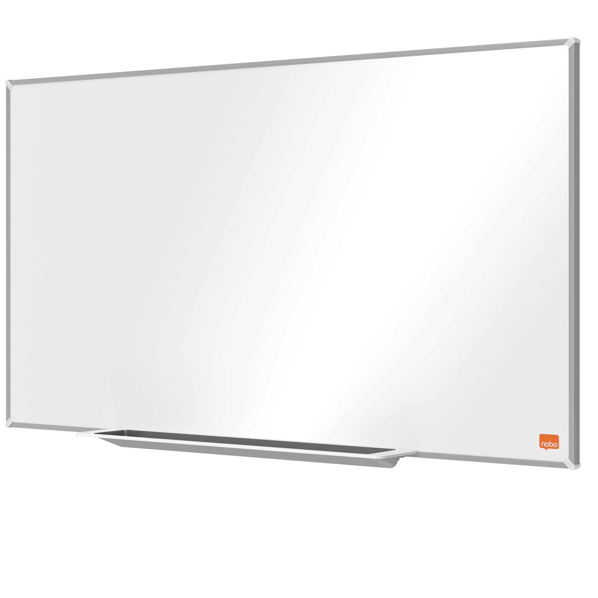 Nobo Lavagna Bianca Magnetica in Acciaio Laccato Widescreen con Vaschetta Porta Accessori, 710 x 400 mm, Cornice Sottile, Sistema di Montaggio InvisaMount, Gamma Impression Pro, Bianco, 1915253