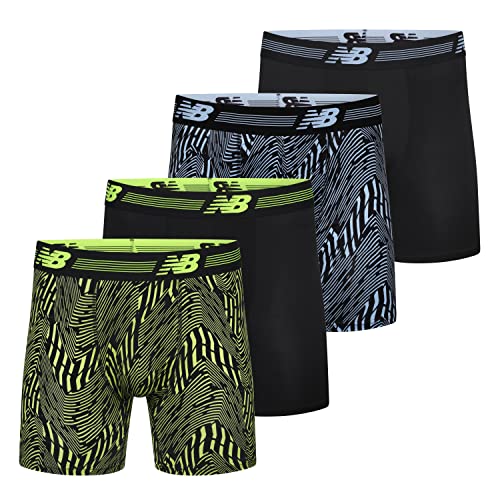 New Balance Herren Standard Performance Boxershorts, 15,2 cm, ohne Eingriff (4er-Pack), Schwarz/Azur-Druck/Schwarz/Hi-Lite Print, Größe M New Balance Herren Standard Performance Boxershorts, 15,2 cm, ohne Eingriff (4er-Pack), Schwarz/Azur-Druck/Schwarz/Hi-Lite Print, Größe M