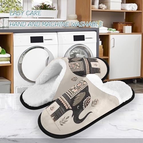 Retro Beige Mandala Elephant Slippers For Women Men Soft Memory Foam Non-Slip Animal Winter Indoor House Shoes Travel Slipper3