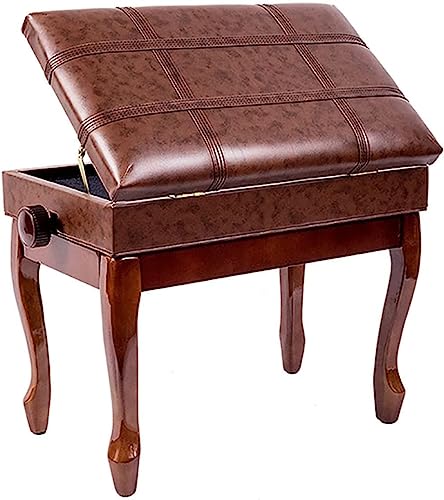 Taburete de piano para banquete familiar, tocador, banco de artista, taburetes de teclado solo de 10 cm de altura ajustable con asiento acolchado de cuero y gran caja de almacenamiento de 55 cm, teca