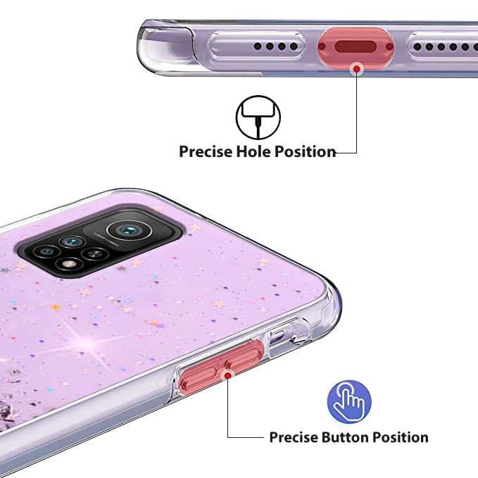 YBL Custodia Glitter Liquido Per Xiaomi Mi 10T / 10T Pro: Cover TPU Trasparente Con Brillantini, Protettiva E Fashion - 3