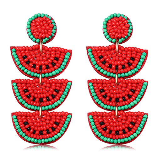 Beaded Dangle Earrings Handmade Bead Avocado Pineapple Watermelon Earrings Bohemia Statement Fruit Drop Earrings Summer Beach Jewelry Gifts