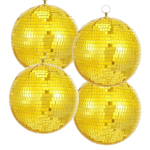 Gold Mirror Disco Ball Hanging: 6 Inches Reflective Ball - 80s Party Club Stage Props DJ Light Effect Decoration (6''-4PCS)