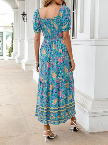 Image of ZESICA Women's 2026 Summer Boho Floral Print Dress Square Neck Ruffle Swing Beach Vacation Long Maxi Dresses