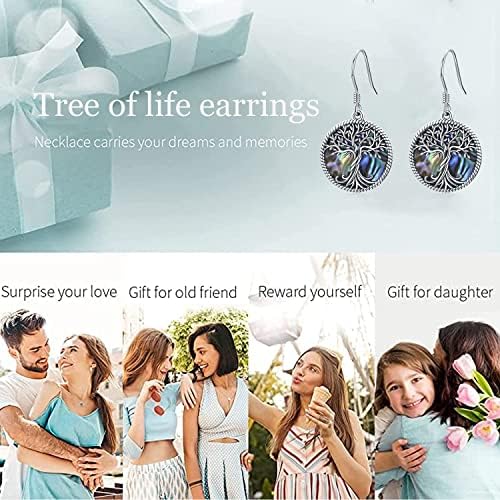 Tree of Life Dangle Earrings, S925 Sterling Silver Natural Abalone Shell Drop Hook Earrings, Original Design Jewellery Allergy Free Gifts for