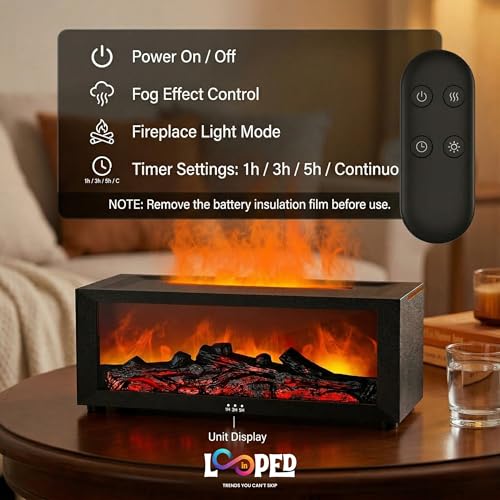 LOOPED IN Fireplace Flame Aroma Diffuser, Black - Image 3