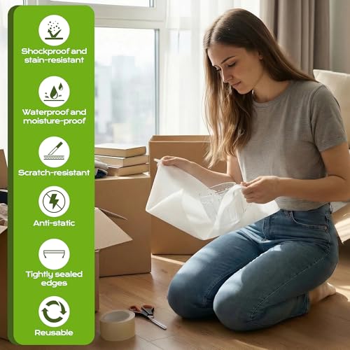 YIYIZI Verpackungsmaterial 100Stk, Luftpolsterfolie Umzug 30x30cm, Schaumfolie Mit Etikett, Schaumstoffverpackung Umzugsverpackung für Umzugskartons Kartons Umzug Geschirr Gläser Weinflaschen Bogen