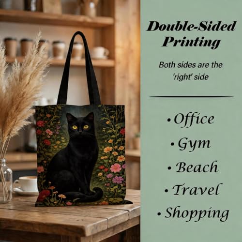 Bolso Tote de Lona con Gato Negro miniatura 5