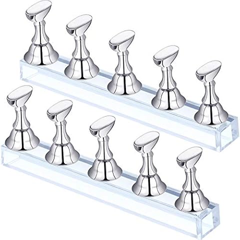 Blulu 2 Sets Nail Stand for Press on Acrylic Nails Display Practice Magnetic Fake Nail Holder for Painting Nails for False Fingernail Manicure Tool Home DIY Salon Supplies(Silver) Cover